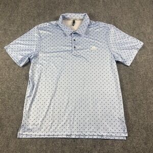 Adidas Polo Shirt Mens XL Blue Allover Logo Print Golf Performance Stretch Top